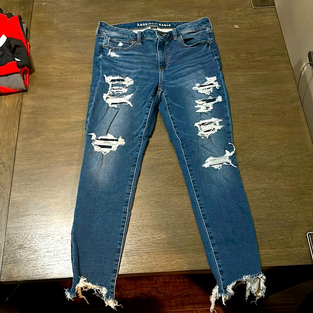 American Eagle Outfitters Blue Distressed Skinny Jeans